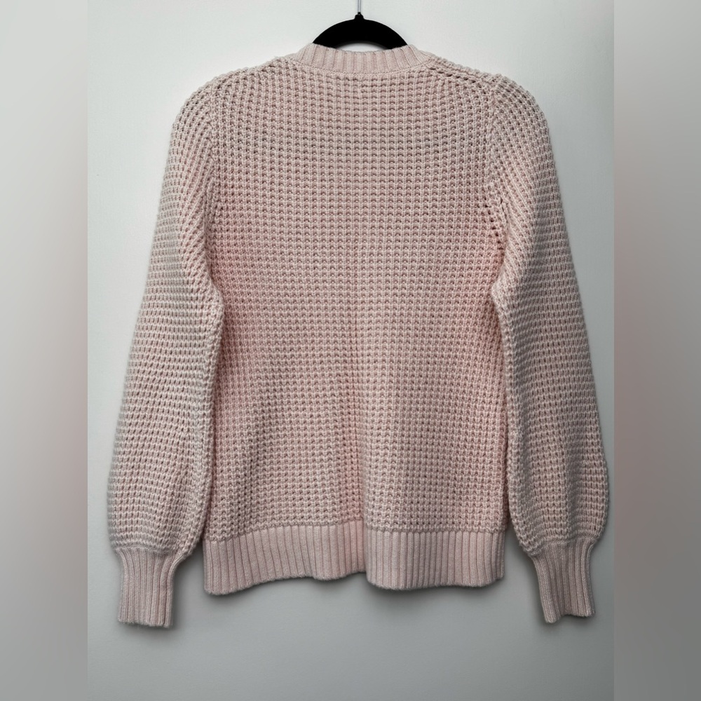 J. Crew 100% cotton Women's V-Neck Pink Waffle Knit Sweater Size M - Picture 3 of 5